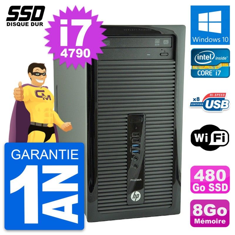 HP ProDesk 400 G1 Desktop PC - Intel Core i7, 8GB RAM, 480GB SSD, Windows 10, WiFi