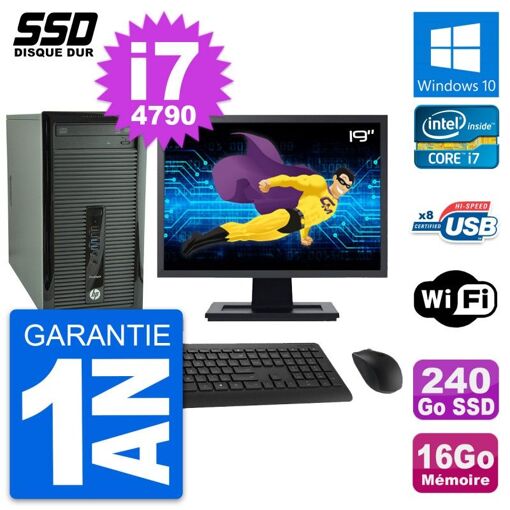 PC de escritorio HP ProDesk 400 G1 - Pantalla de 19", Intel i7-4790, 16 GB RAM, 240 GB SSD, Windows 10