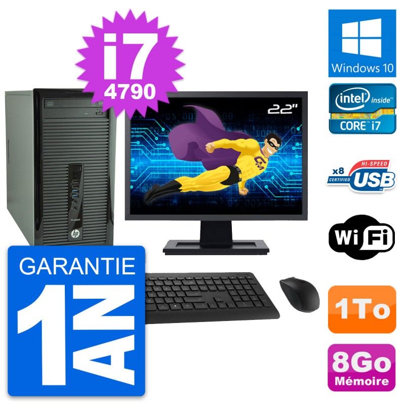 HP ProDesk 400 G1 Desktop PC - 22" Screen, Intel i7-4790, 8GB RAM, 1TB Hard Drive, Windows 10
