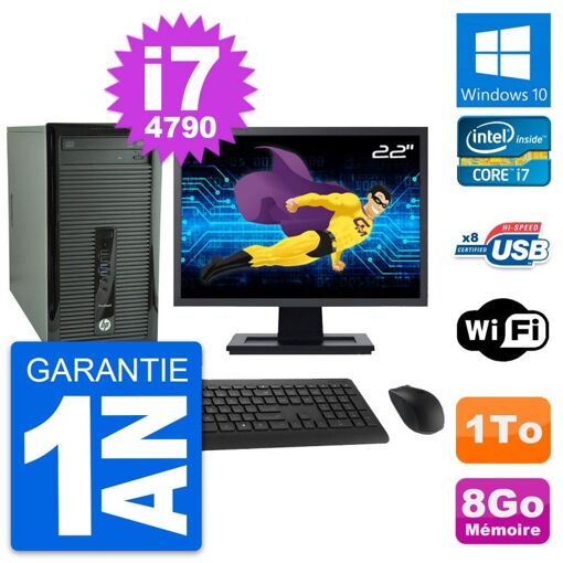 PC de escritorio HP ProDesk 400 G1 - Pantalla de 22', Intel i7-4790, 8 GB de RAM, Disco duro de 1 TB, Windows 10