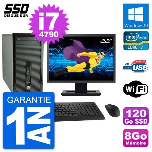 PC de escritorio HP ProDesk 400 G1 - Pantalla de 22', Intel Core i7-4790, 8 GB RAM, 120 GB SSD, Windows 10, Wifi