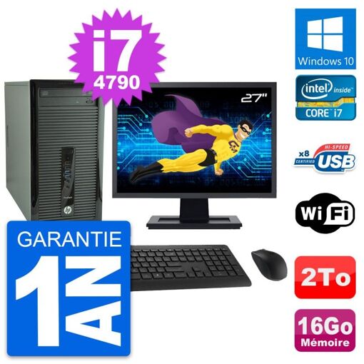 PC de escritorio HP ProDesk 400 G1 - Pantalla de 27', Intel i7-4790, 16GB RAM, 2TB Almacenamiento, Windows 10