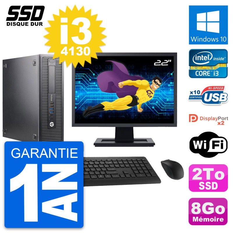 HP ProDesk 600 G1 SFF Computer - 22" Screen, Intel i3-4130, 8GB RAM, 2TB SSD, Windows 10, WiFi