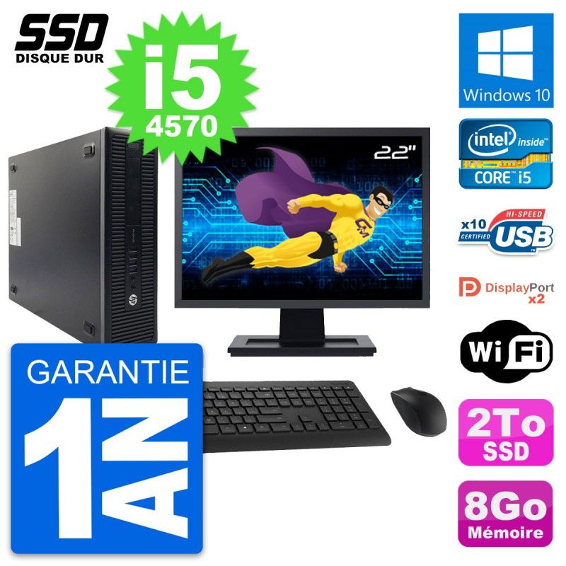 HP ProDesk 600 G1 SFF Computer - 22" Screen, Intel i5-4570, 8GB RAM, 2TB SSD, Windows 10, WiFi