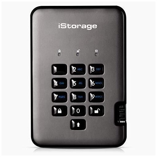 iStorage diskAshur PRO2 1TB External Hard Drive - Secure Portable HDD with FIPS Level 3 Certification, Password Protected, Dust Resistant