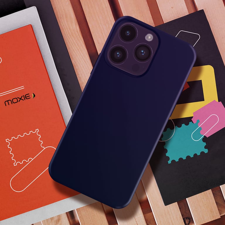 Fundas de Moxie para iPhone 14 Pro, con goma semirígida - Azul noche