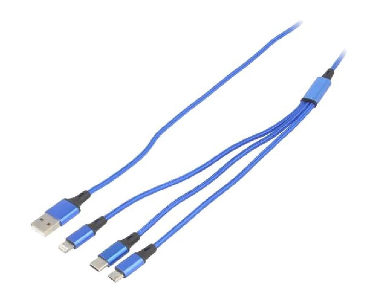 ADNAuto USB 2.0 to Apple Lightning, Micro USB B to USB A Cable, 1.2m - Blue