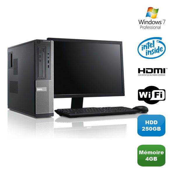 Dell Optiplex 390 DT Desktop, Intel Core i5-2.7GHz, 4GB RAM, 250GB HDD, DVD Writer, WiFi, Windows 7 Pro + 19inch Screen