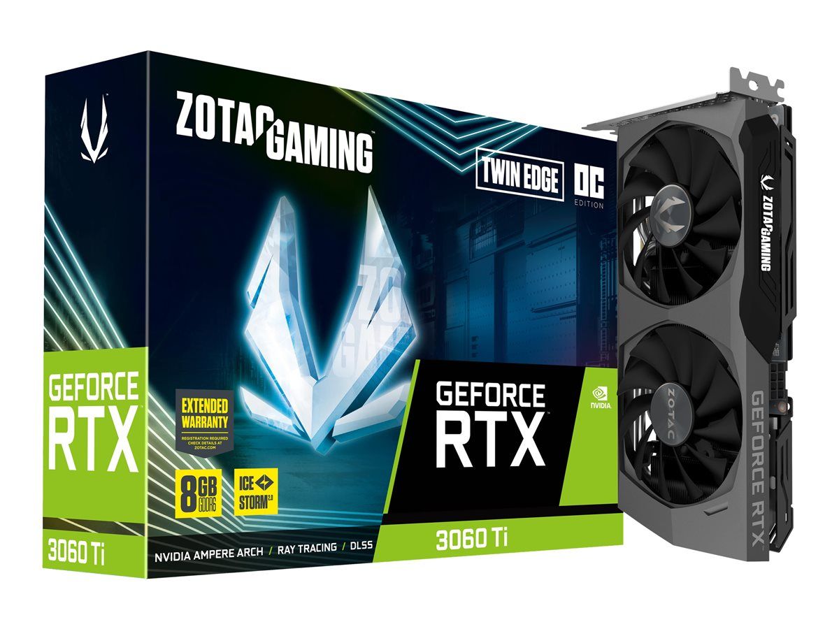 Zotac Gaming GeForce RTX 3060 Ti Twin Edge OC LHR - Graphics Card - GF RTX 3060 Ti - 8GB GDDR6 - PCIe 4.0 x16 - 3x DisplayPort, HDMI
