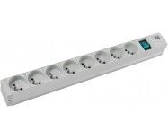 Unidad de distribución de alimentación Bachmann (para montaje en armario) 230V CA, 8 conectores de salida, 1U, 19'', cable de 2m, gris claro RAL 7035
