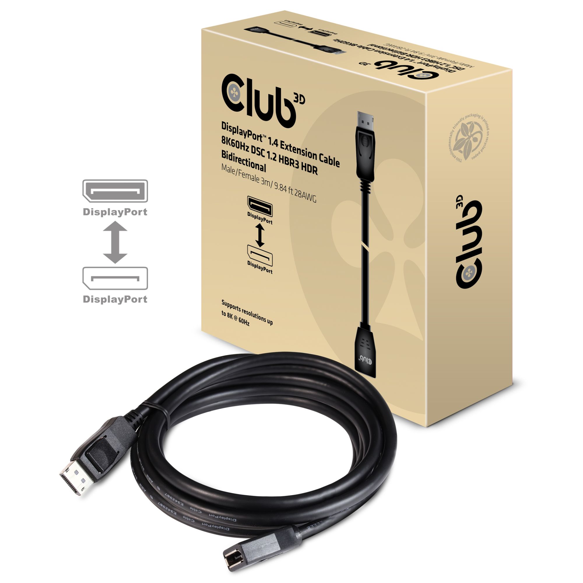Cable Club 3D DisplayPort - 3 m, Negro