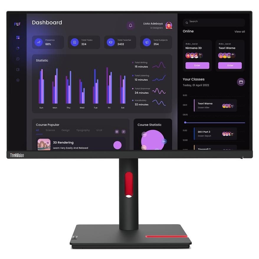 Lenovo ThinkVision T24i-30 - Écran LED - 23.8" - 1920 x 1080 Full HD (1080p) @ 60 Hz - IPS - 250 cd/m² - 1000:1 - 4 ms - HDMI, VGA, DisplayPort - noir corbeau - Campus - pour ThinkPad P15 Gen 2 20YQ