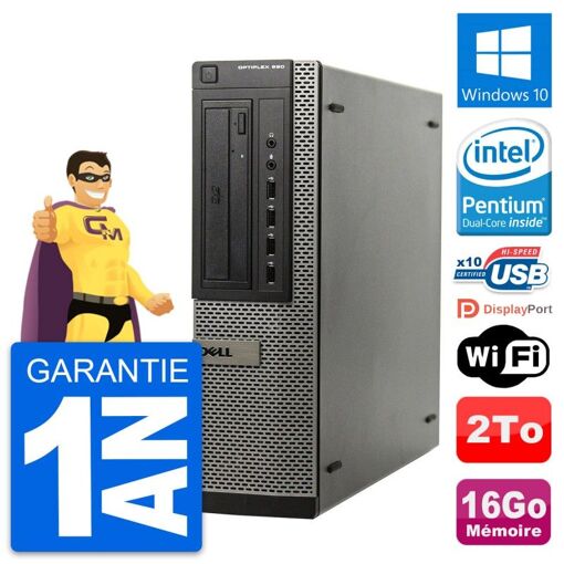 PC de escritorio Dell OptiPlex 990 DT - Procesador Intel G630, 16GB de RAM, 2TB HDD, Windows 10, WiFi