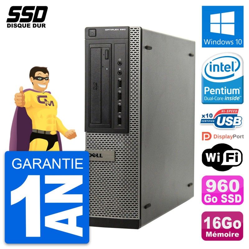 Dell OptiPlex 990 DT Desktop - Intel G630, 16GB RAM, 960GB SSD, Windows 10, WiFi