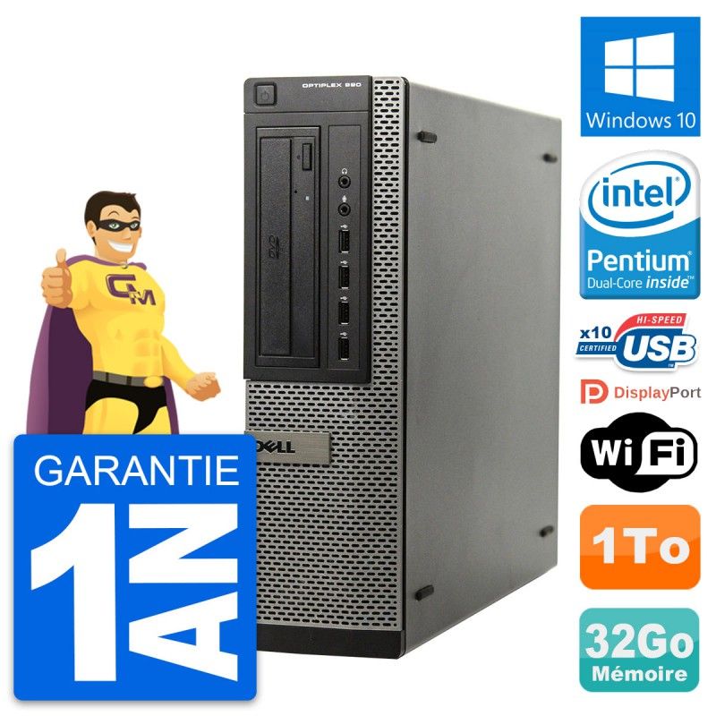 Dell OptiPlex 990 DT Desktop Computer - Intel G630, 32GB RAM, 1TB HDD, Windows 10, WiFi