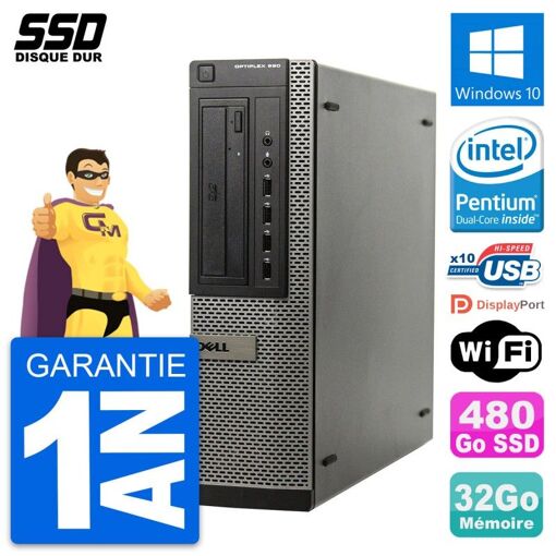 Computadora de escritorio Dell OptiPlex 990 DT - Procesador Intel G630, 32GB de RAM, 480GB SSD, Windows 10, WiFi