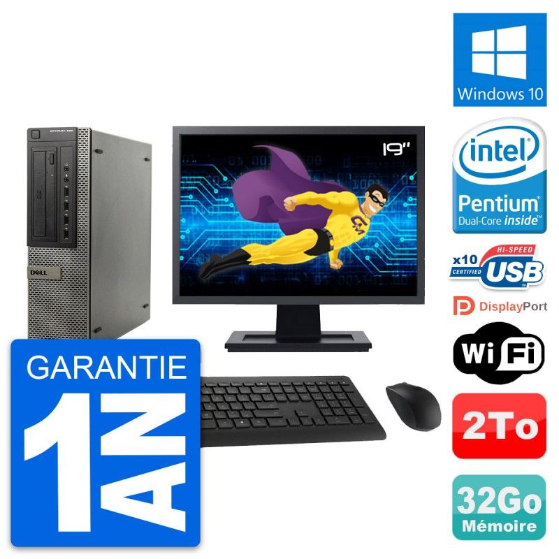 Dell OptiPlex 990 DT Desktop PC - 19" Screen, Intel G630, 32GB RAM, 2TB HDD, Windows 10, WiFi