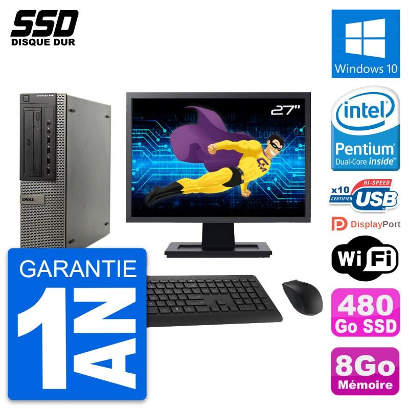 Dell OptiPlex 990 DT Desktop - 27" Screen, Intel G630, 8GB RAM, 480GB SSD, Windows 10, WiFi