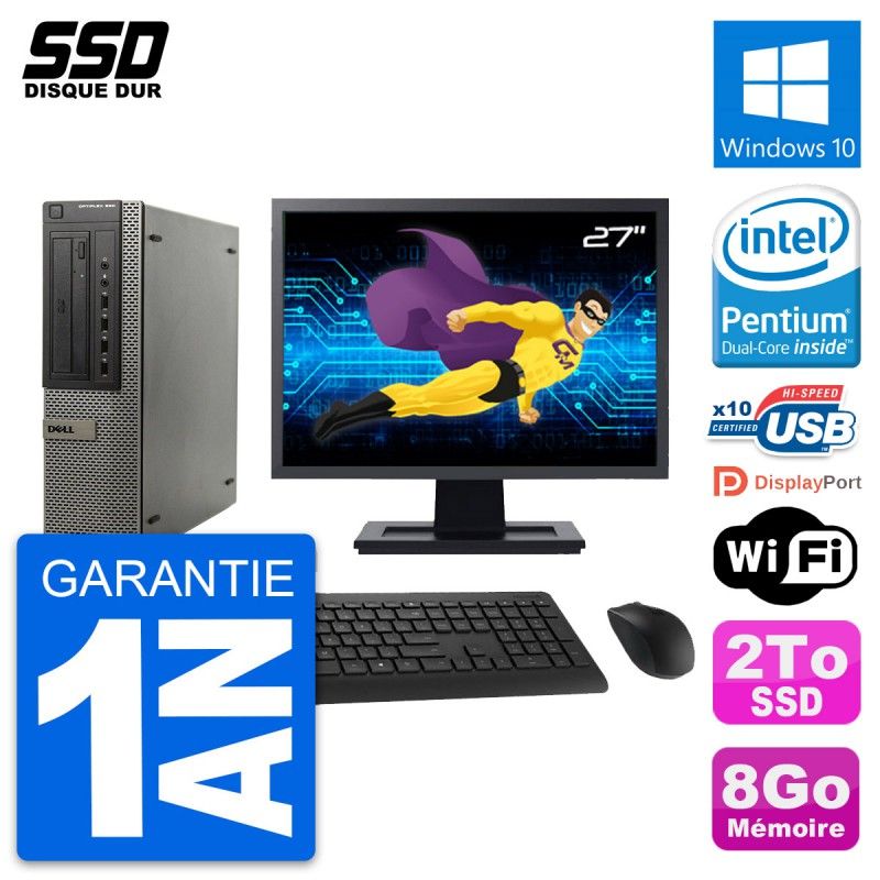 Dell OptiPlex 990 DT Desktop Computer, 27" Screen, Intel G630 Processor, 8GB RAM, 2TB SSD, Windows 10, WiFi