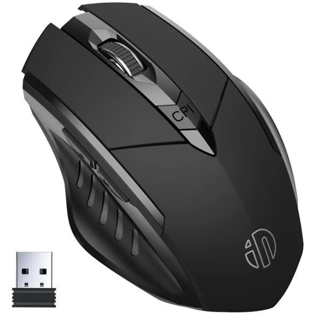 SDLOGAL Wireless Mouse, Silent Optic Ergonomic Rechargeable 2.4G with Nano USB Receiver, 6 Buttons, Black