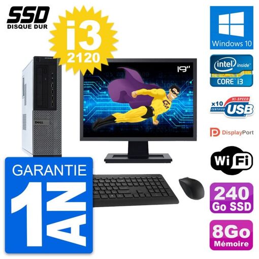 Computadora de escritorio Dell OptiPlex 990 DT, pantalla de 19', procesador i3-2120, 8 GB RAM, 240 GB SSD, Windows 10, WiFi