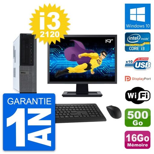 PC de escritorio Dell OptiPlex 990 DT - Pantalla de 19', Intel i3-2120, 16GB de RAM, Disco duro de 500GB, Windows 10, WiFi
