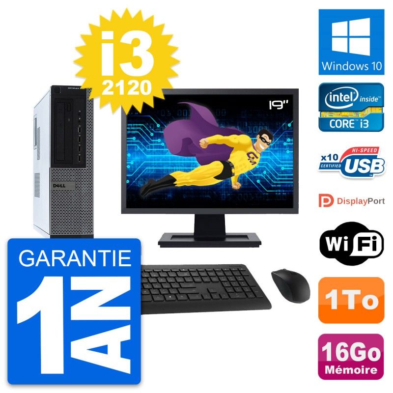 Dell OptiPlex 990 DT Desktop PC - 19" Screen, Intel i3-2120, 16GB RAM, 1TB Hard Drive, Windows 10, WiFi