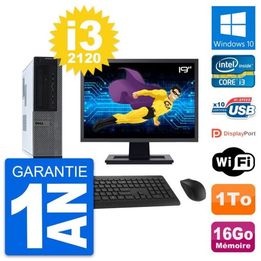 Dell OptiPlex 990 DT Desktop PC - 19" Screen, Intel i3-2120, 16GB RAM, 1TB Hard Drive, Windows 10, WiFi