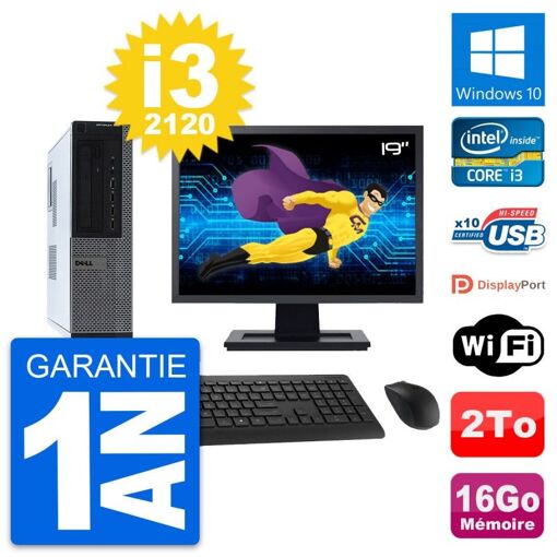 Dell OptiPlex 990 DT Desktop PC - 19" Screen, Intel i3-2120, 16GB RAM, 2TB HDD, Windows 10, WiFi