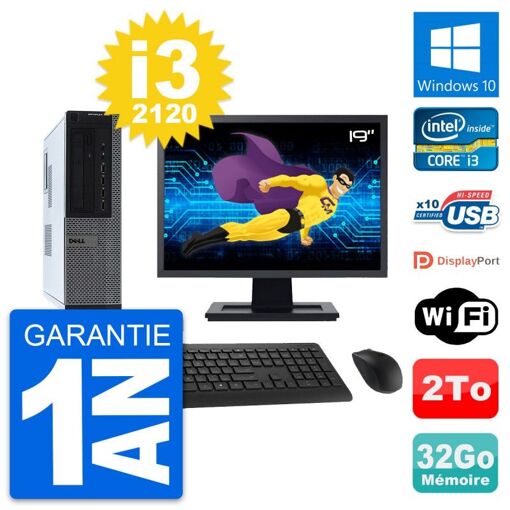 PC de escritorio Dell OptiPlex 990 DT - Pantalla de 19'', Procesador Intel i3-2120, 32 GB de RAM, Disco duro de 2 TB, Windows 10, WiFi