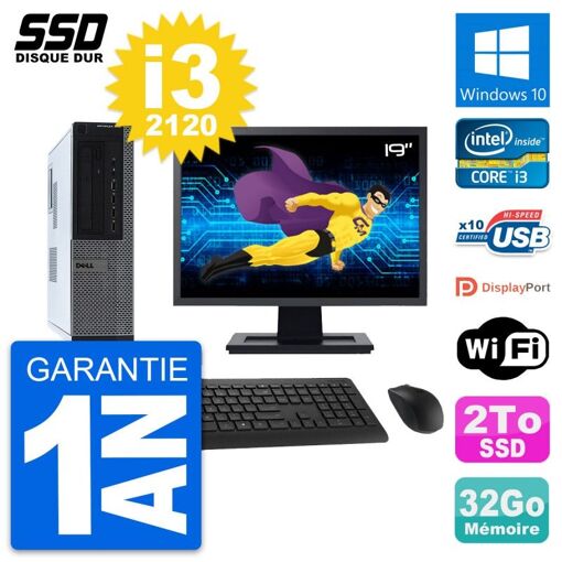 Computadora de escritorio Dell OptiPlex 990 DT - Pantalla de 19', Intel Core i3-2120, 32GB de RAM, 2TB SSD, Windows 10, WiFi