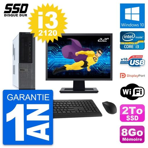 PC de escritorio Dell OptiPlex 990 con pantalla de 22 pulgadas, procesador Intel Core i3-2120, 8GB de RAM, 2TB SSD, Windows 10 y WiFi
