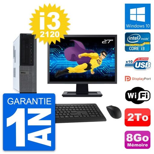 PC de escritorio Dell OptiPlex 990 DT - Pantalla de 27', Procesador Intel Core i3-2120, 8 GB de RAM, 2 TB de almacenamiento, Windows 10, WiFi