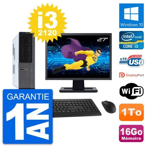 Computadora de escritorio Dell OptiPlex 990 DT, pantalla de 27'', procesador Intel i3-2120, 16 GB de RAM, 1 TB HDD, Windows 10, Wi-Fi