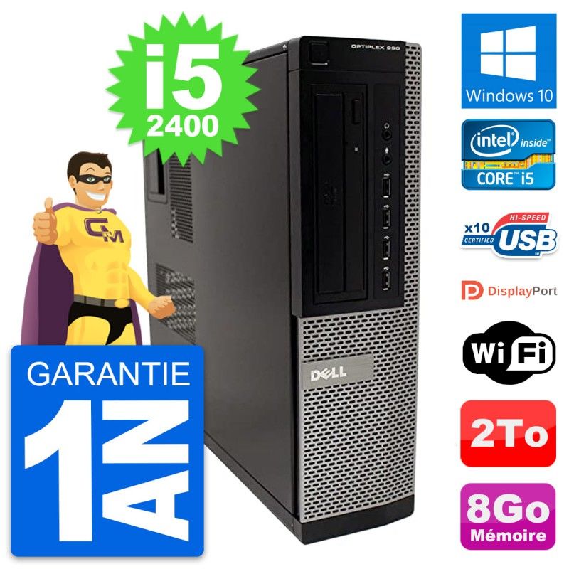 Dell OptiPlex 990 DT Desktop PC - Intel Core i5-2400, 8GB RAM, 2TB HDD, Windows 10, WiFi