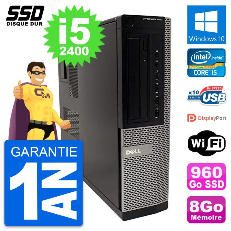 Dell OptiPlex 990 DT Desktop PC - Intel Core i5-2400, 8GB RAM, 960GB SSD, Windows 10, WiFi