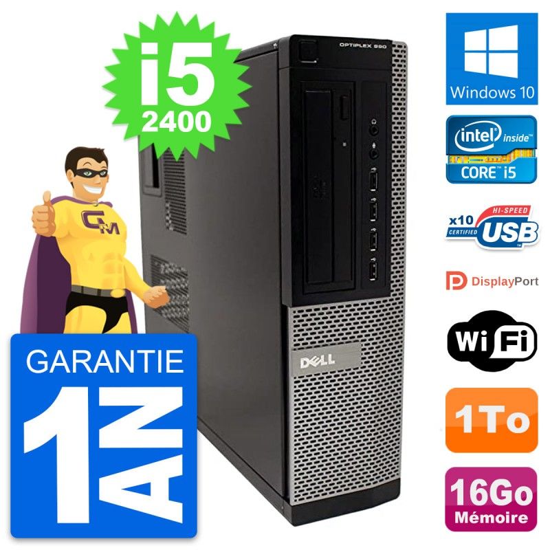 Dell OptiPlex 990 DT Desktop PC - Intel i5-2400, 16GB RAM, 1TB HDD, Windows 10, WiFi