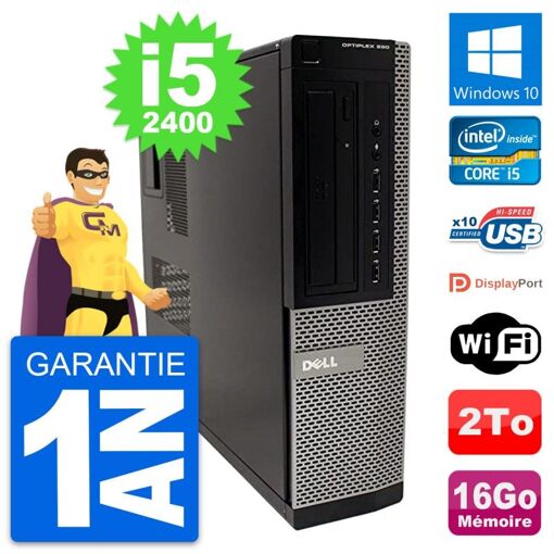 PC de escritorio Dell OptiPlex 990 DT - Procesador Intel i5-2400, 16 GB de RAM, Disco duro de 2 TB, Windows 10, WiFi
