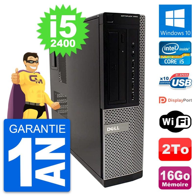 Dell OptiPlex 990 DT Desktop PC - Intel i5-2400, 16GB RAM, 2TB HDD, Windows 10, WiFi