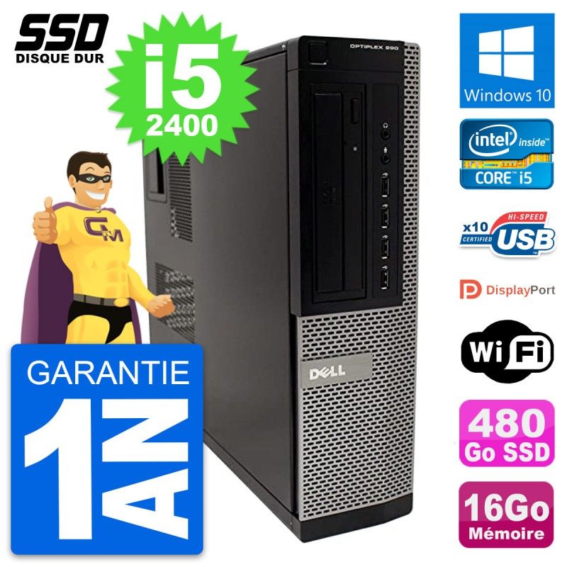 Dell OptiPlex 990 DT Desktop PC - Intel Core i5-2400, 16GB RAM, 480GB SSD, Windows 10, WiFi