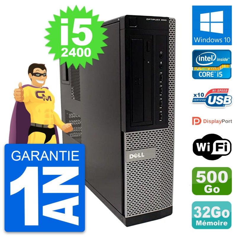 Dell OptiPlex 990 DT Desktop PC - Intel i5-2400, 32GB RAM, 500GB Hard Drive, Windows 10, WiFi