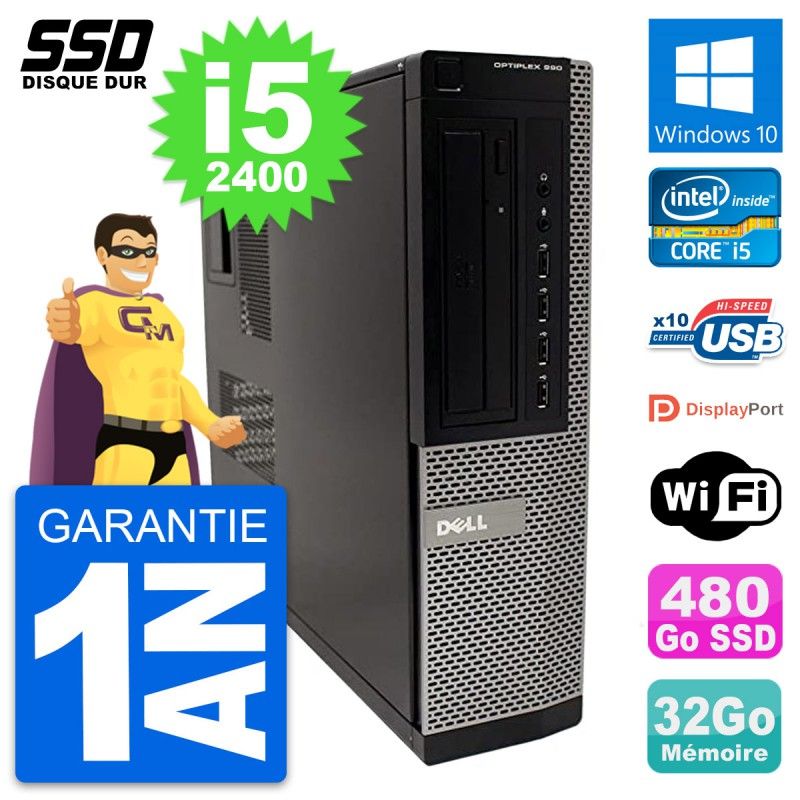 Dell OptiPlex 990 DT Desktop PC - Intel Core i5-2400, 32GB RAM, 480GB SSD, Windows 10, WiFi