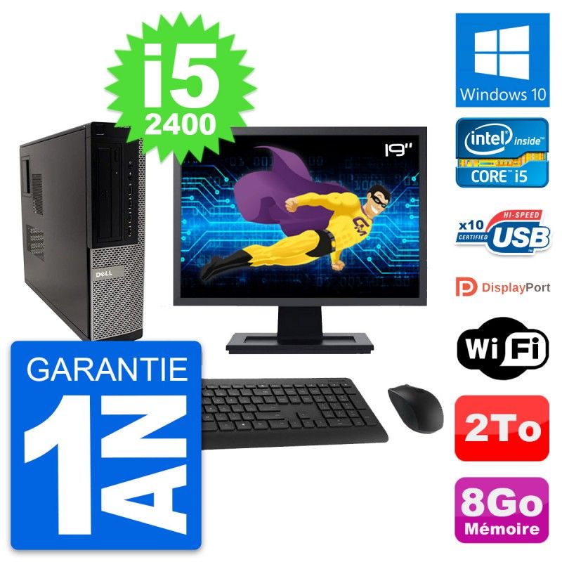 Dell OptiPlex 990 DT Desktop PC - 19" Screen, Intel i5-2400, 8GB RAM, 2TB HDD, Windows 10, WiFi