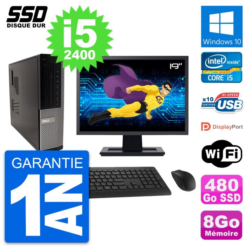 Dell OptiPlex 990 DT Desktop PC - 19" Screen, i5-2400, 8GB RAM, 480GB SSD, Windows 10, WiFi