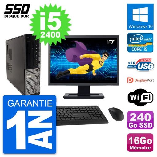 Dell OptiPlex 990 DT Desktop PC - 19" Screen, Intel Core i5-2400, 16GB RAM, 240GB SSD, Windows 10, WiFi