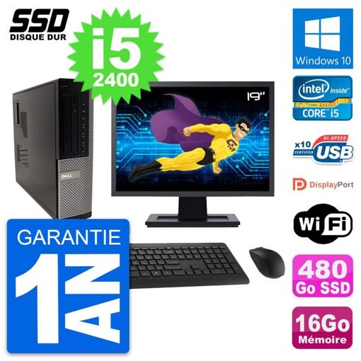 PC de escritorio Dell OptiPlex 990 DT - Pantalla de 19'', Intel Core i5-2400, 16GB de RAM, 480GB SSD, Windows 10, Wifi