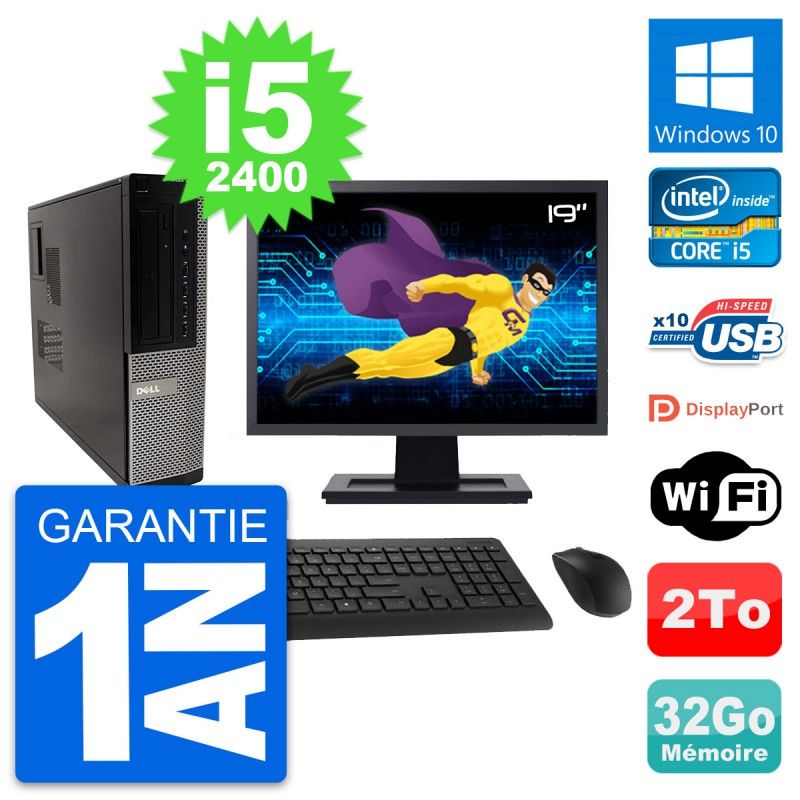 Dell OptiPlex 990 DT Desktop PC - 19" Screen, Intel i5-2400, 32GB RAM, 2TB HDD, Windows 10, WiFi