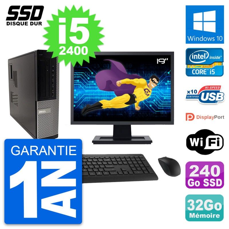 Dell OptiPlex 990 DT Desktop PC - 19" Screen, Intel Core i5-2400, 32GB RAM, 240GB SSD, Windows 10, Wifi