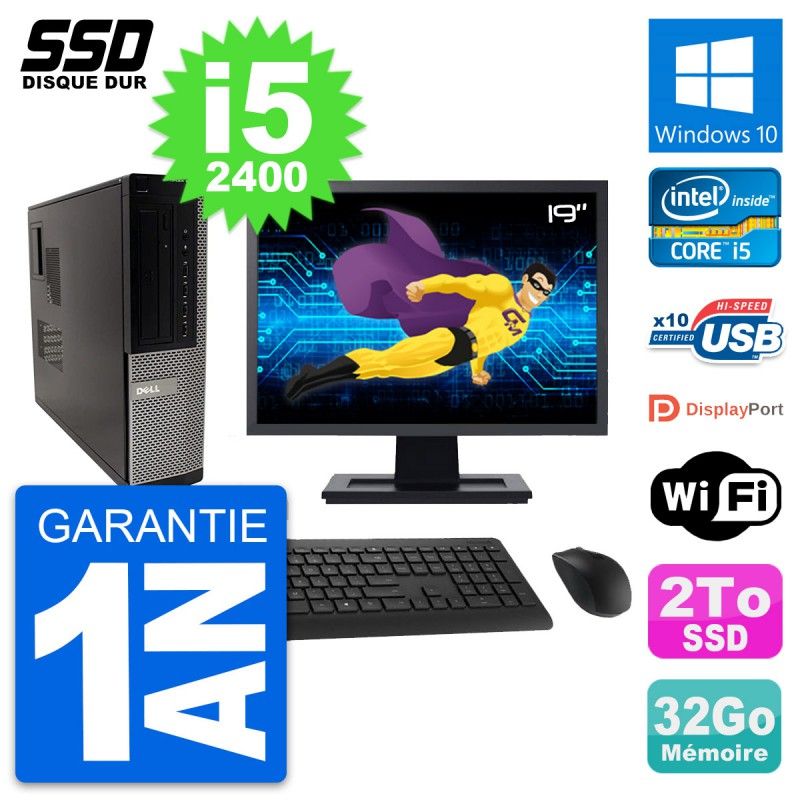 Dell OptiPlex 990 DT Desktop PC - 19" Screen, Intel Core i5-2400, 32GB RAM, 2TB SSD, Windows 10, WiFi