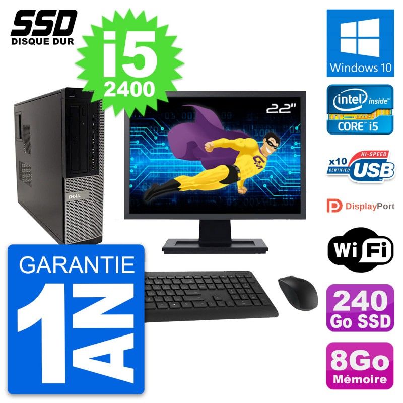 Dell OptiPlex 990 DT 22-inch Screen i5-2400 8GB RAM 240GB SSD Windows 10 WiFi
